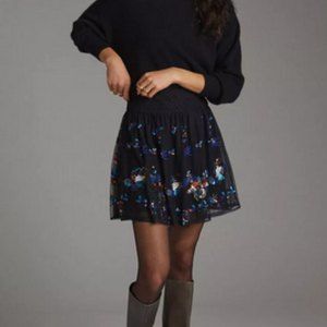 by ANTHROPOLOGIE Black Sequined Tulle Mini Skirt Size Small NWT